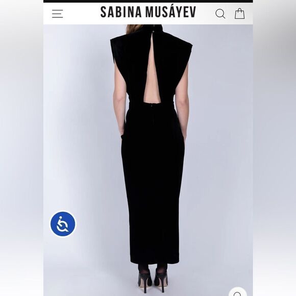 Sabina Musayev Leda Midi Dress Black Velvet open back goddess gown Revolve L - Picture 4 of 16